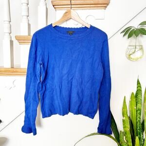 Halogen Blue Scalloped Neckline Knit Pullover Sweater Soft Stretch Size S Small